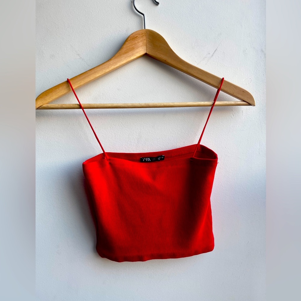 Zara Red Spaghetti Strap Crop Tank Top